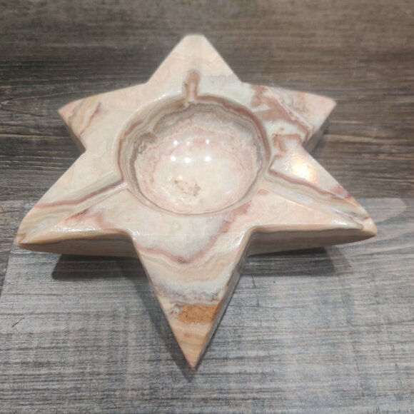 6 Pointed Star of David Onyx Stone Tealight Votive Candle Holder Ashtray 5x6x1" - Picture 4 of 9